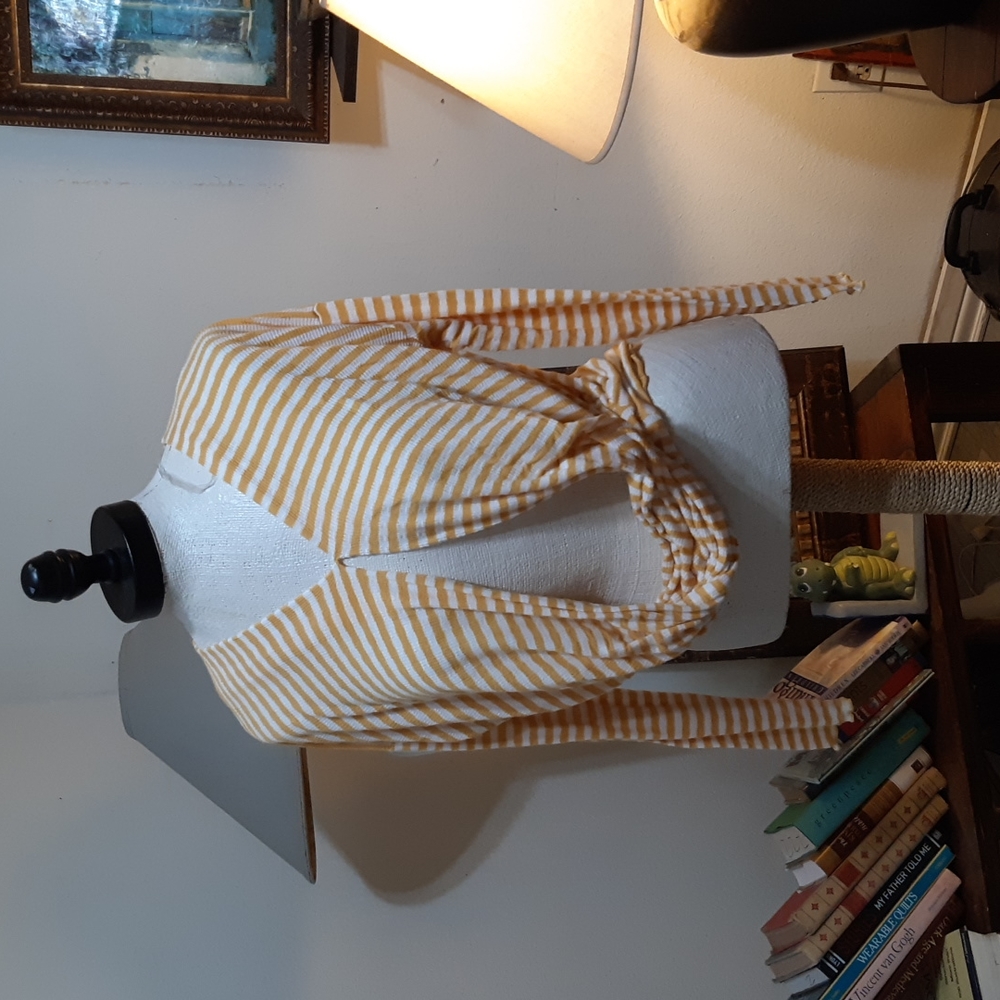 Absolutely OCTOBER Womens Open front Swag top Yellow White Stripes Knit Sz Small